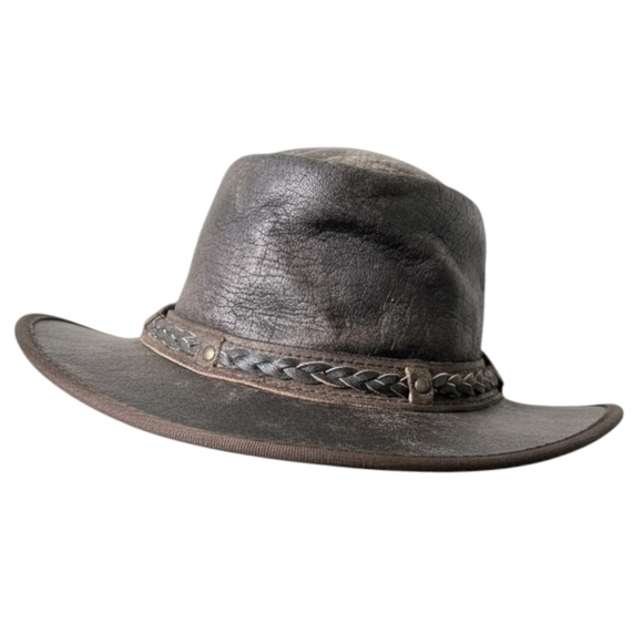 Scippis Distressed Leather Bush Hat – Breathable Wide Brim Outback Style